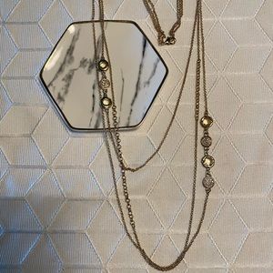 Long Layered Gold Necklace with Rhinestone Accents